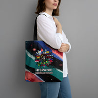 Hispanic Heritage Month Unidos We Rise Tote Bag Vibrant Sunflower Flags - Globe Graphic With Splatter Paint
