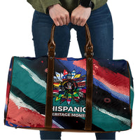 Hispanic Heritage Month Unidos We Rise Travel Bag Vibrant Sunflower Flags - Globe Graphic With Splatter Paint