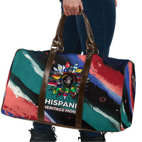 Hispanic Heritage Month Unidos We Rise Travel Bag Vibrant Sunflower Flags - Globe Graphic With Splatter Paint