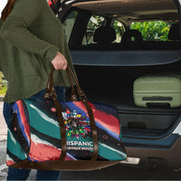 Hispanic Heritage Month Unidos We Rise Travel Bag Vibrant Sunflower Flags - Globe Graphic With Splatter Paint