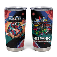 Hispanic Heritage Month Unidos We Rise Tumbler Cup Vibrant Sunflower Flags - Globe Graphic With Splatter Paint