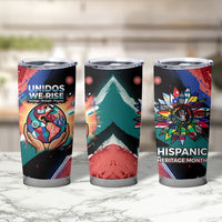 Hispanic Heritage Month Unidos We Rise Tumbler Cup Vibrant Sunflower Flags - Globe Graphic With Splatter Paint