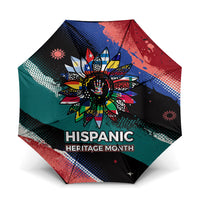 Hispanic Heritage Month Unidos We Rise Umbrella Vibrant Sunflower Flags - Globe Graphic With Splatter Paint