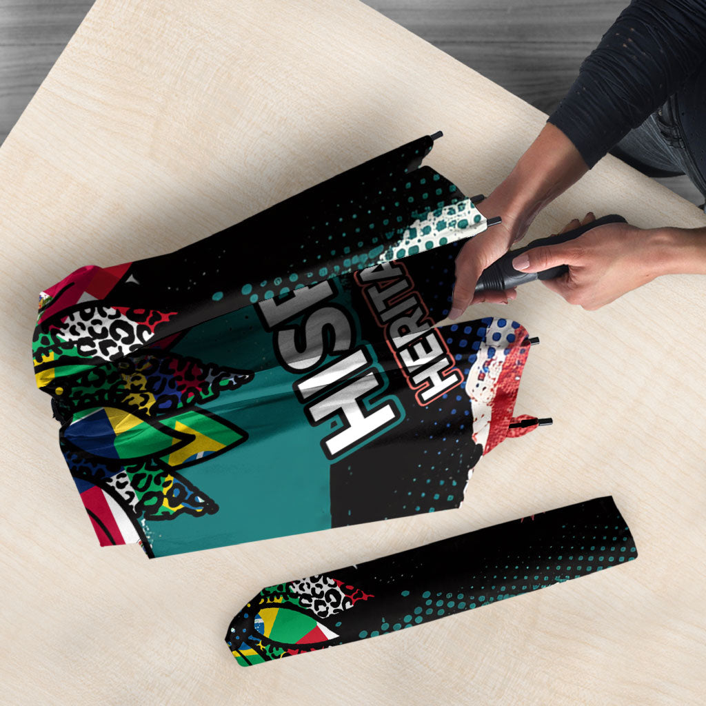 Hispanic Heritage Month Unidos We Rise Umbrella Vibrant Sunflower Flags - Globe Graphic With Splatter Paint