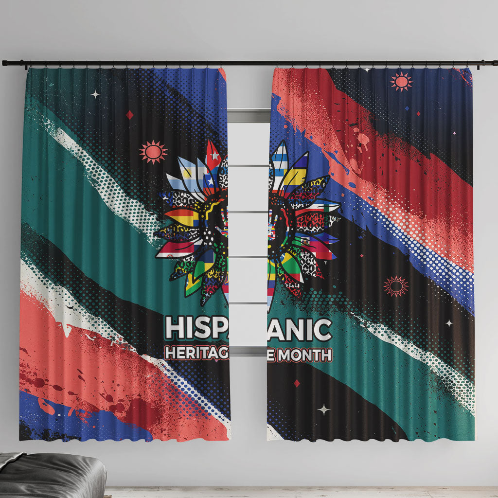 Hispanic Heritage Month Unidos We Rise Window Curtain Vibrant Sunflower Flags - Globe Graphic With Splatter Paint