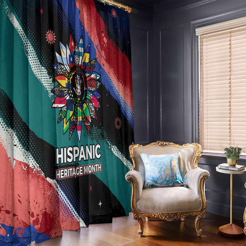 Hispanic Heritage Month Unidos We Rise Window Curtain Vibrant Sunflower Flags - Globe Graphic With Splatter Paint
