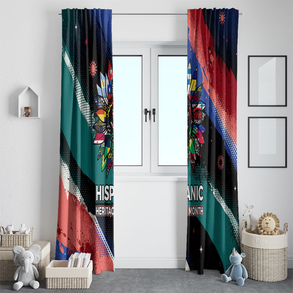 Hispanic Heritage Month Unidos We Rise Window Curtain Vibrant Sunflower Flags - Globe Graphic With Splatter Paint