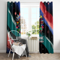 Hispanic Heritage Month Unidos We Rise Window Curtain Vibrant Sunflower Flags - Globe Graphic With Splatter Paint