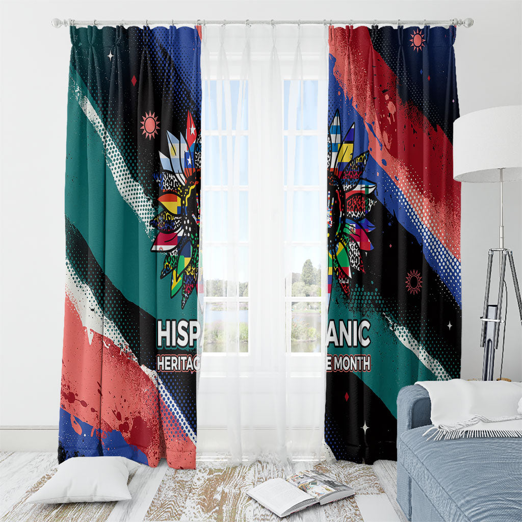 Hispanic Heritage Month Unidos We Rise Window Curtain Vibrant Sunflower Flags - Globe Graphic With Splatter Paint