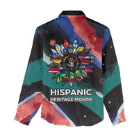 Hispanic Heritage Month Unidos We Rise Women Casual Shirt Vibrant Sunflower Flags - Globe Graphic With Splatter Paint