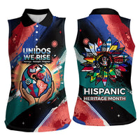 Hispanic Heritage Month Unidos We Rise Women Sleeveless Polo Shirt Vibrant Sunflower Flags - Globe Graphic With Splatter Paint