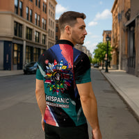 Hispanic Heritage Month Unidos We Rise Zipper Polo Shirt Vibrant Sunflower Flags - Globe Graphic With Splatter Paint