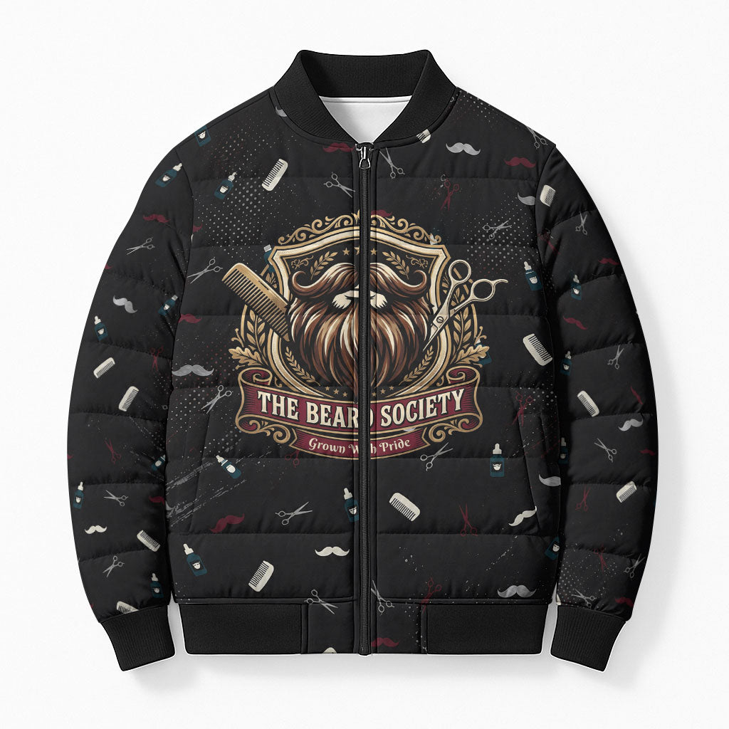 The Beard Society Bomber Puffer Jacket Vintage Barber Great Beards Grown With Pride