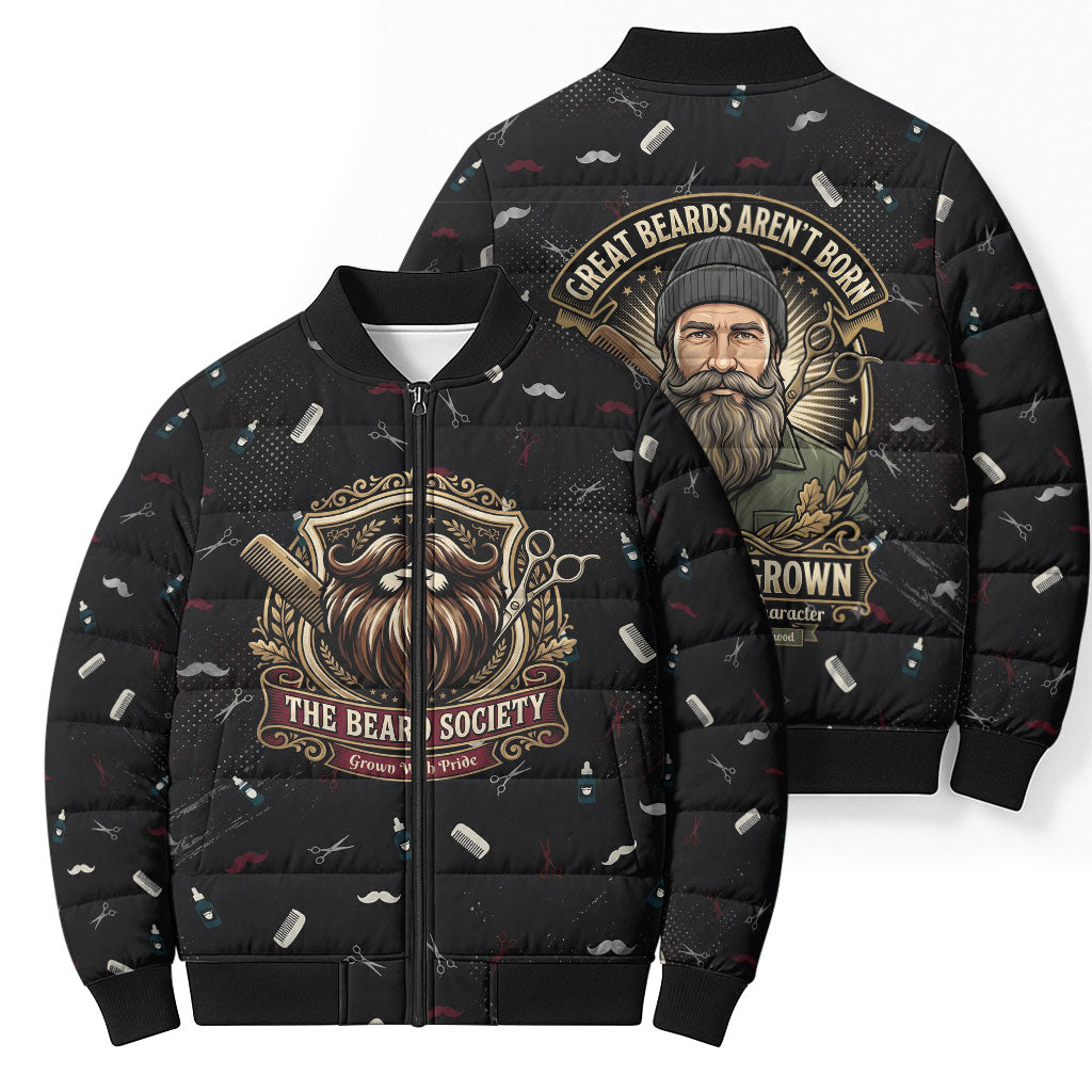 The Beard Society Bomber Puffer Jacket Vintage Barber Great Beards Grown With Pride