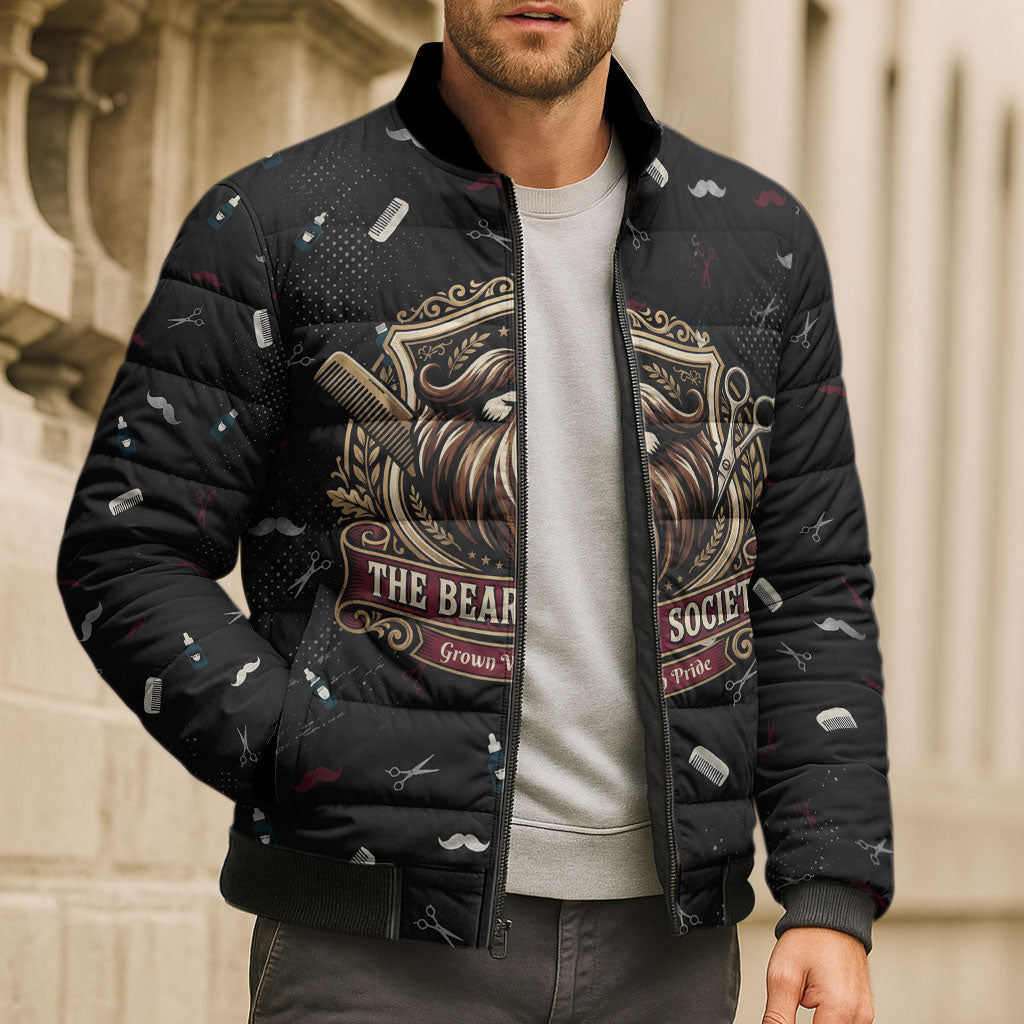The Beard Society Bomber Puffer Jacket Vintage Barber Great Beards Grown With Pride