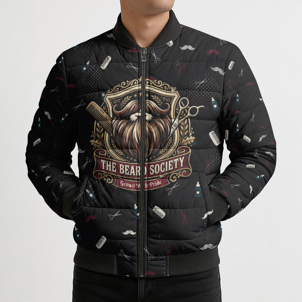 The Beard Society Bomber Puffer Jacket Vintage Barber Great Beards Grown With Pride