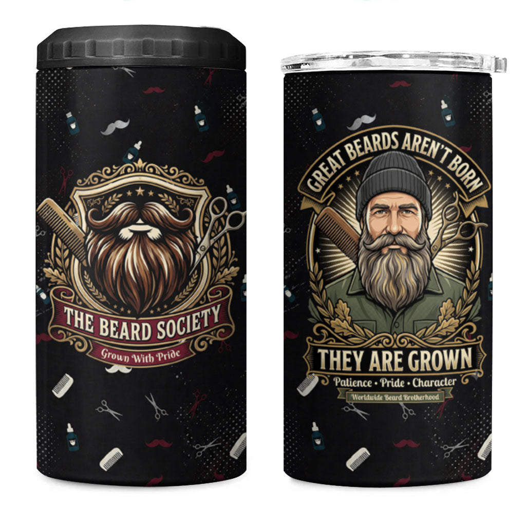 The Beard Society 4 in 1 Can Cooler Tumbler Vintage Barber Great Beards Grown With Pride