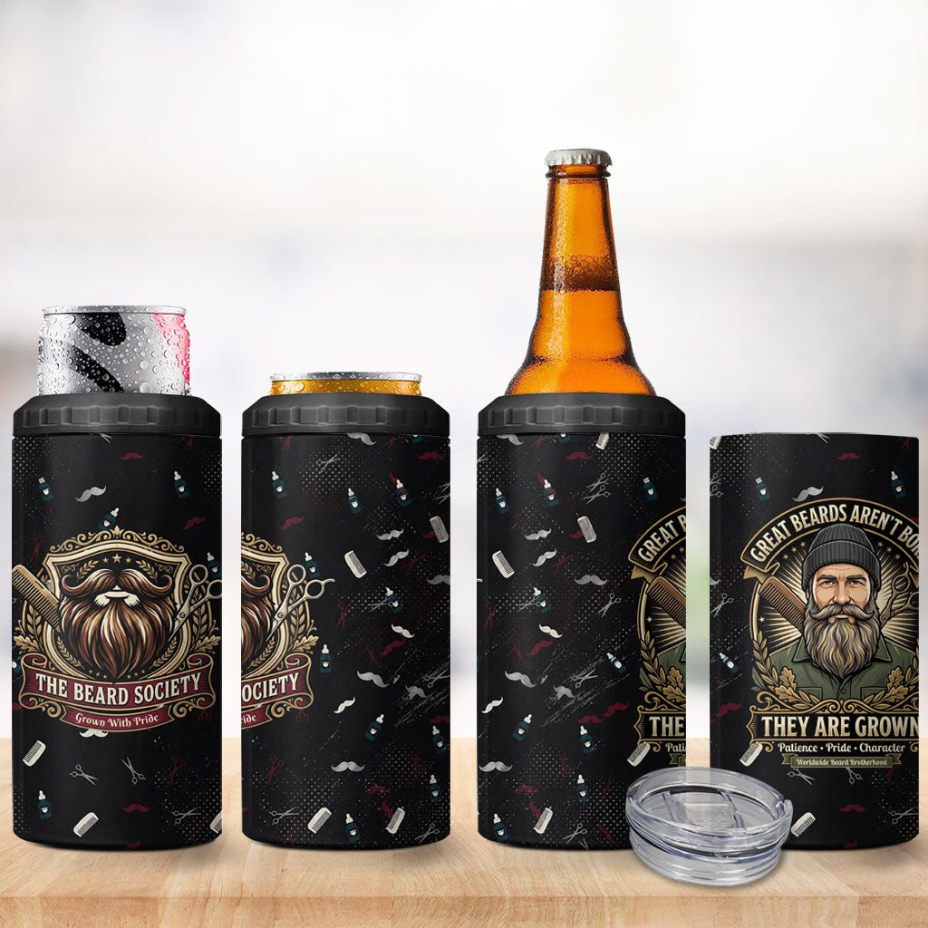 The Beard Society 4 in 1 Can Cooler Tumbler Vintage Barber Great Beards Grown With Pride