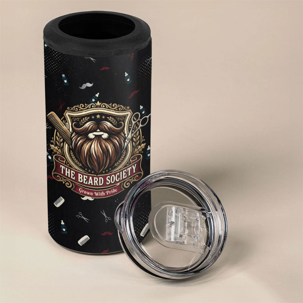 The Beard Society 4 in 1 Can Cooler Tumbler Vintage Barber Great Beards Grown With Pride
