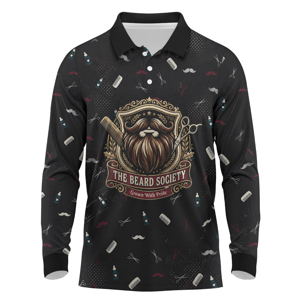 The Beard Society Long Sleeve Polo Shirt Vintage Barber Great Beards Grown With Pride