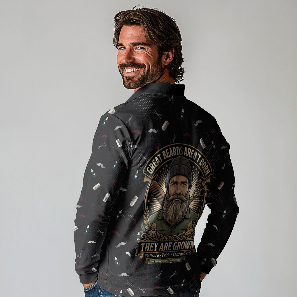 The Beard Society Long Sleeve Polo Shirt Vintage Barber Great Beards Grown With Pride