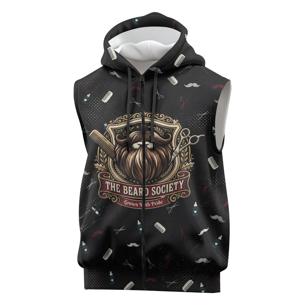 The Beard Society Sleeveless Zip Hoodie Vintage Barber Great Beards Grown With Pride