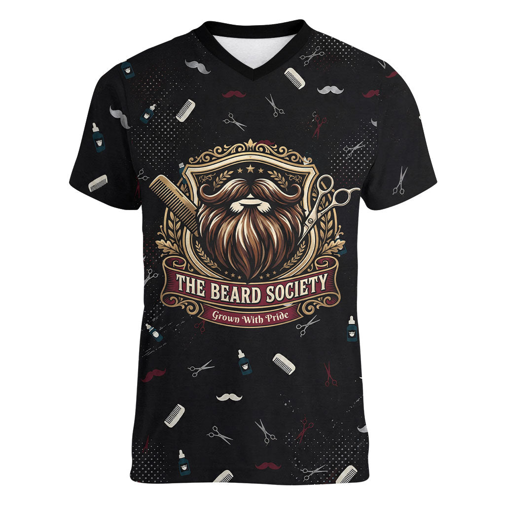 The Beard Society Women V-Neck T-Shirt Vintage Barber Great Beards Grown With Pride