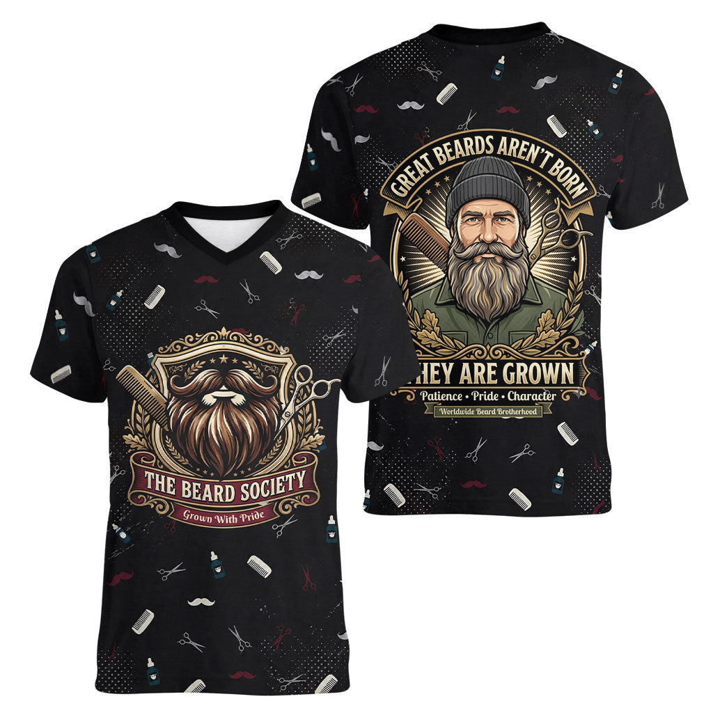 The Beard Society Women V-Neck T-Shirt Vintage Barber Great Beards Grown With Pride