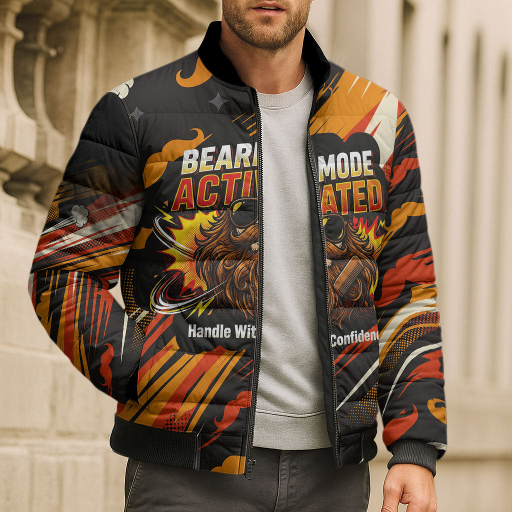 World Beard Day Bomber Puffer Jacket Ginger Beard Man Pride - Retro Comic