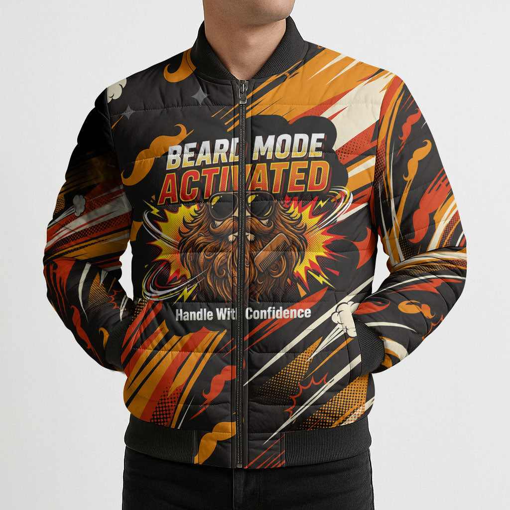 World Beard Day Bomber Puffer Jacket Ginger Beard Man Pride - Retro Comic