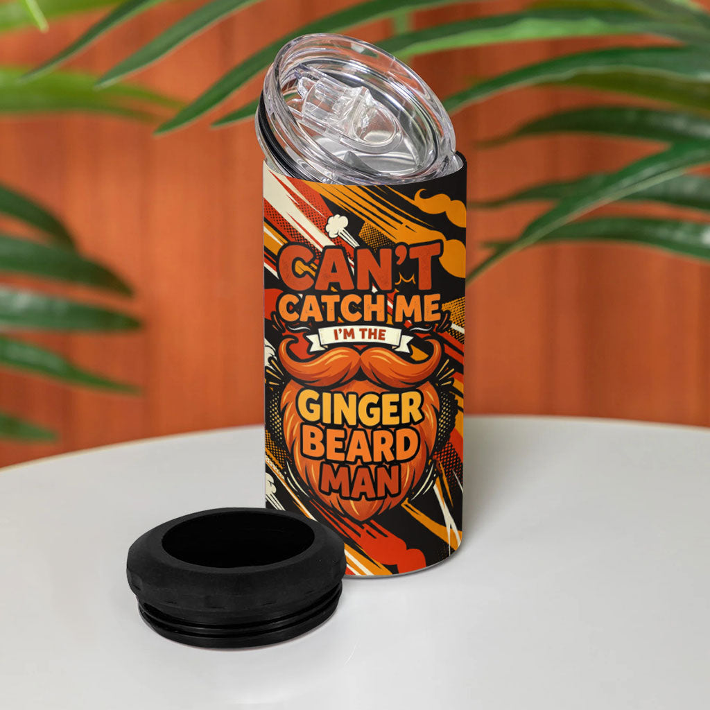 World Beard Day 4 in 1 Can Cooler Tumbler Ginger Beard Man Pride - Retro Comic