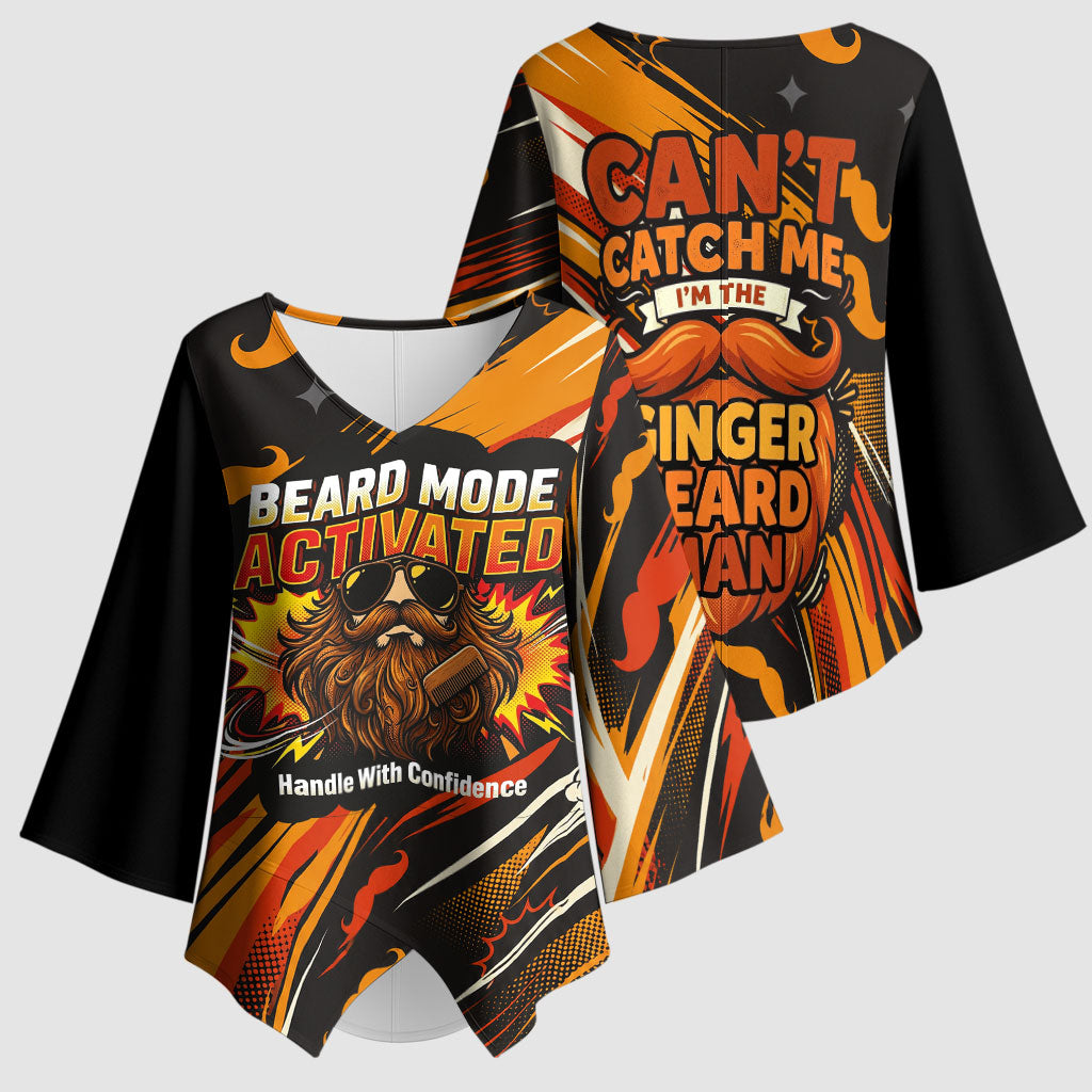World Beard Day Kimono Sleeve Blouse Ginger Beard Man Pride - Retro Comic