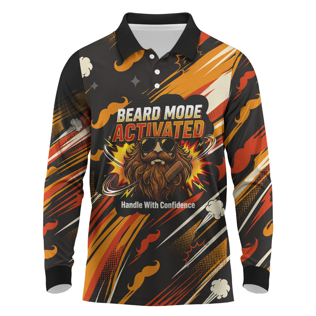 World Beard Day Long Sleeve Polo Shirt Ginger Beard Man Pride - Retro Comic