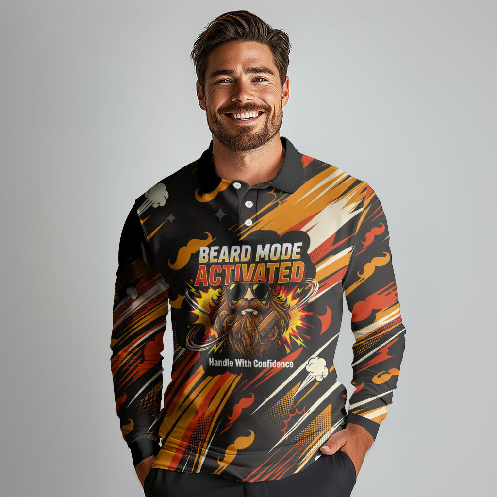 World Beard Day Long Sleeve Polo Shirt Ginger Beard Man Pride - Retro Comic