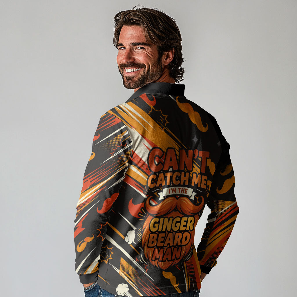World Beard Day Long Sleeve Polo Shirt Ginger Beard Man Pride - Retro Comic