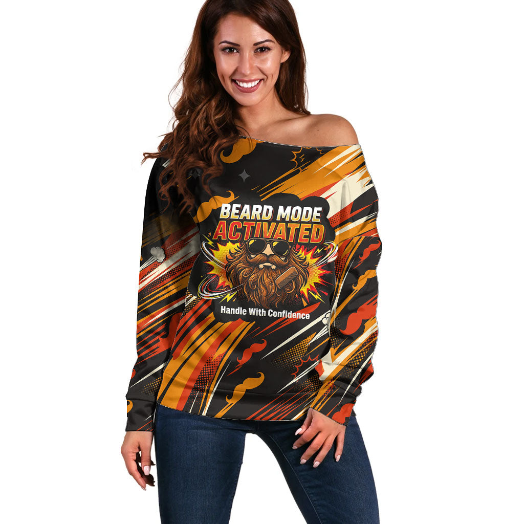 World Beard Day Off Shoulder Sweater Ginger Beard Man Pride - Retro Comic