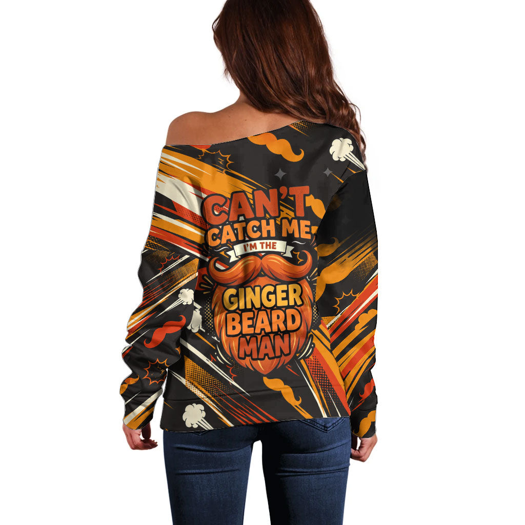 World Beard Day Off Shoulder Sweater Ginger Beard Man Pride - Retro Comic