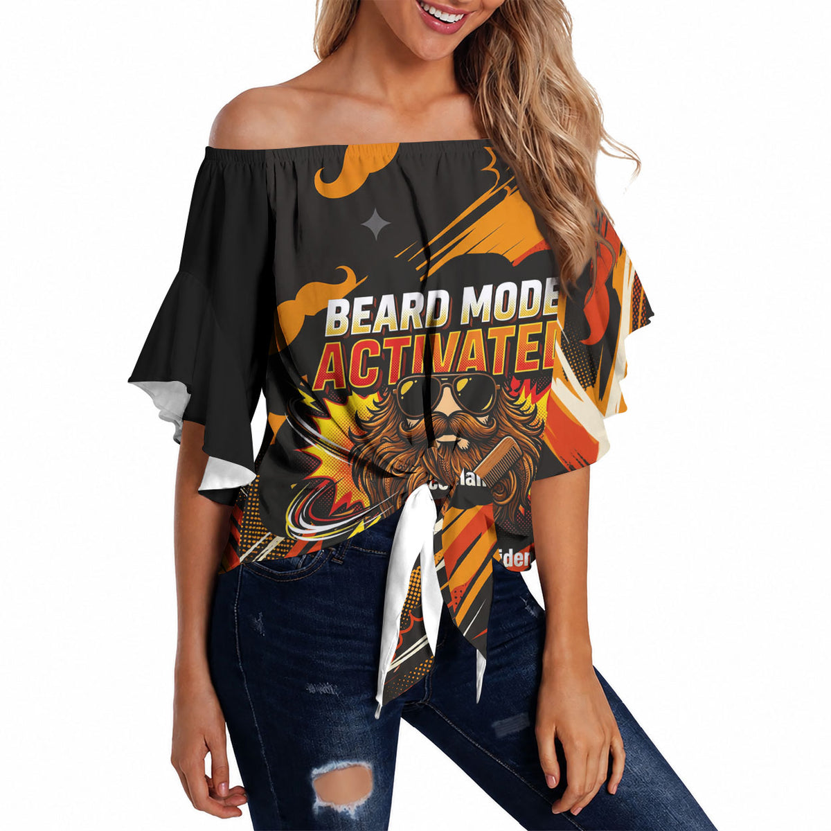World Beard Day Off Shoulder Wrap Waist Top Ginger Beard Man Pride - Retro Comic
