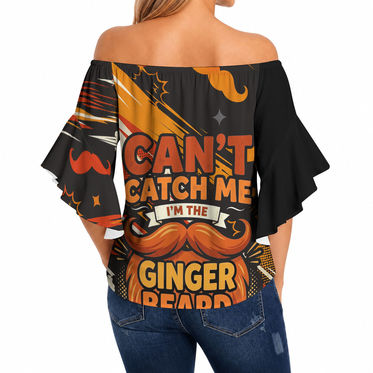 World Beard Day Off Shoulder Wrap Waist Top Ginger Beard Man Pride - Retro Comic