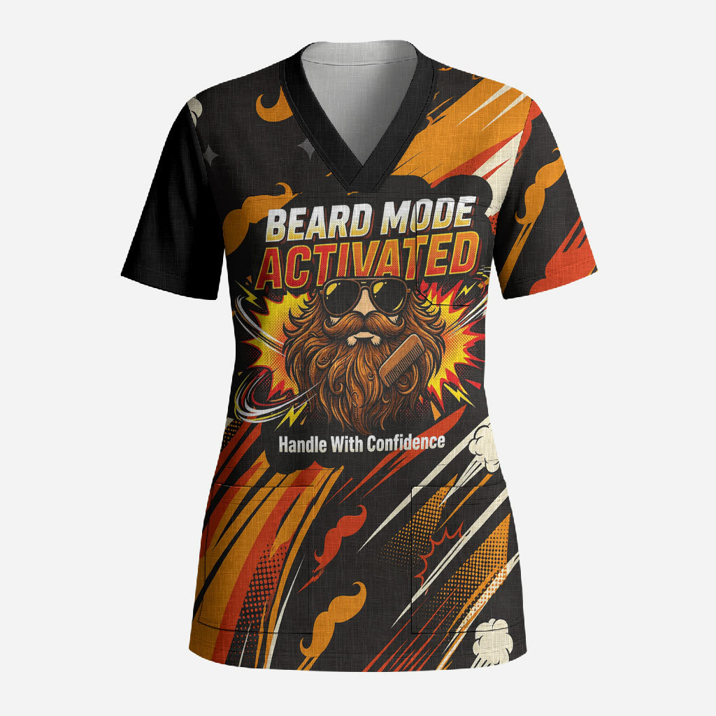 World Beard Day Scrub Top Ginger Beard Man Pride - Retro Comic
