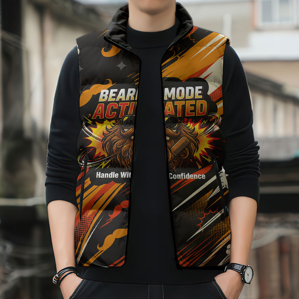 World Beard Day Sleeveless Puffer Jacket Ginger Beard Man Pride - Retro Comic
