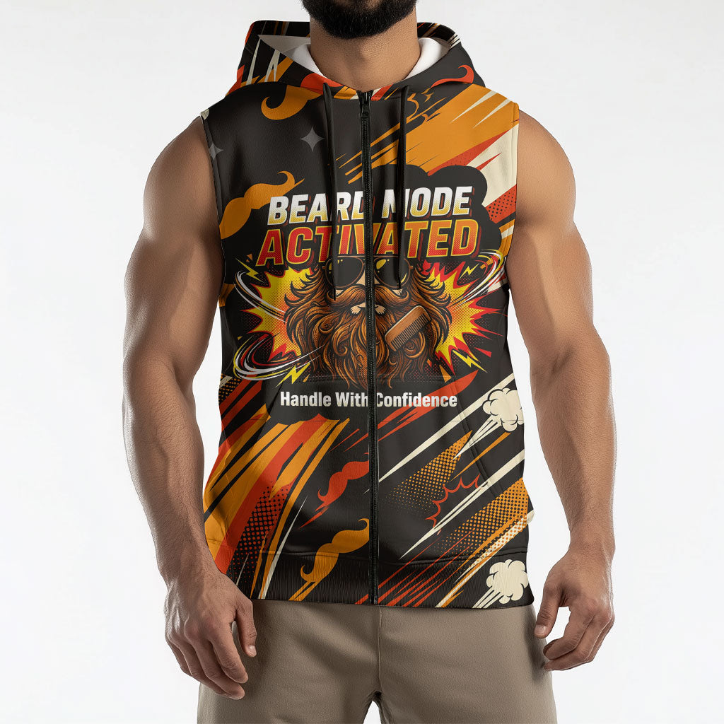 World Beard Day Sleeveless Zip Hoodie Ginger Beard Man Pride - Retro Comic