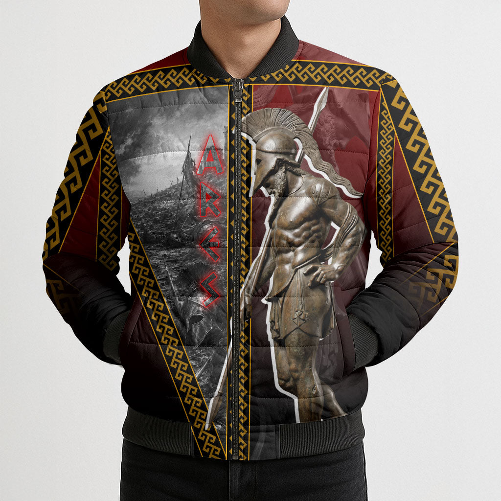 Ares Greek God Of War Bomber Puffer Jacket Warrior Ancient Greek Mythology Art