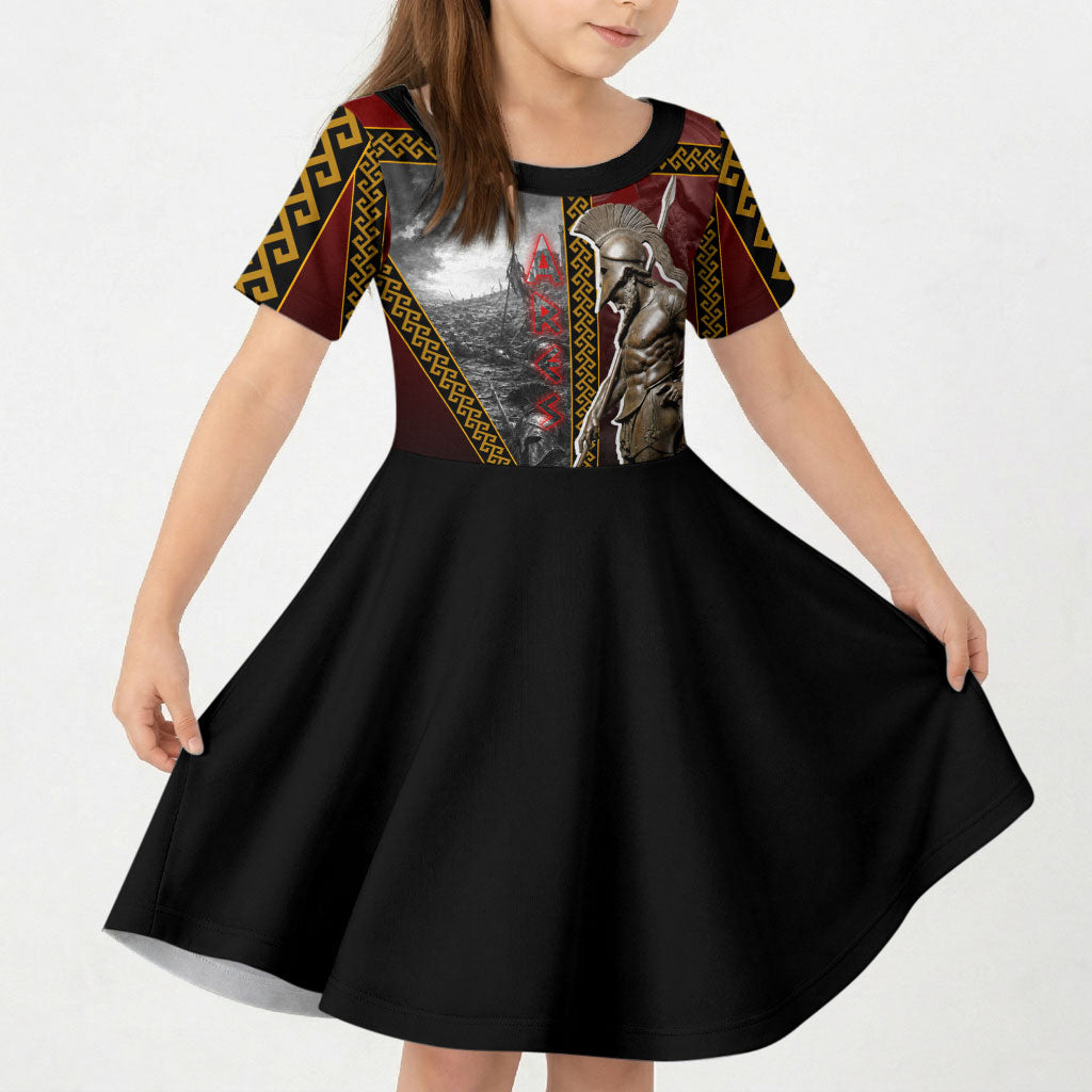 Ares Greek God Of War Kid Short Sleeve Dress Warrior Ancient Greek Mythology Art