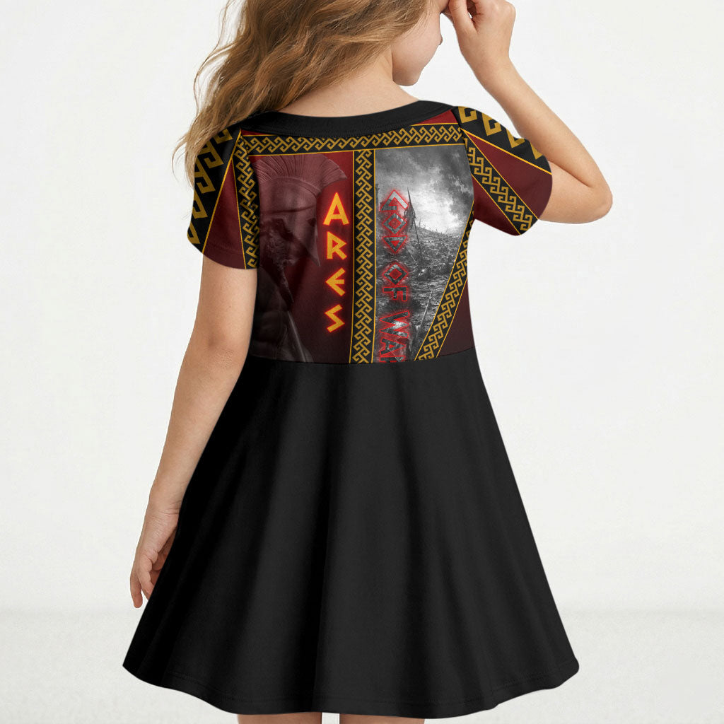 Ares Greek God Of War Kid Short Sleeve Dress Warrior Ancient Greek Mythology Art
