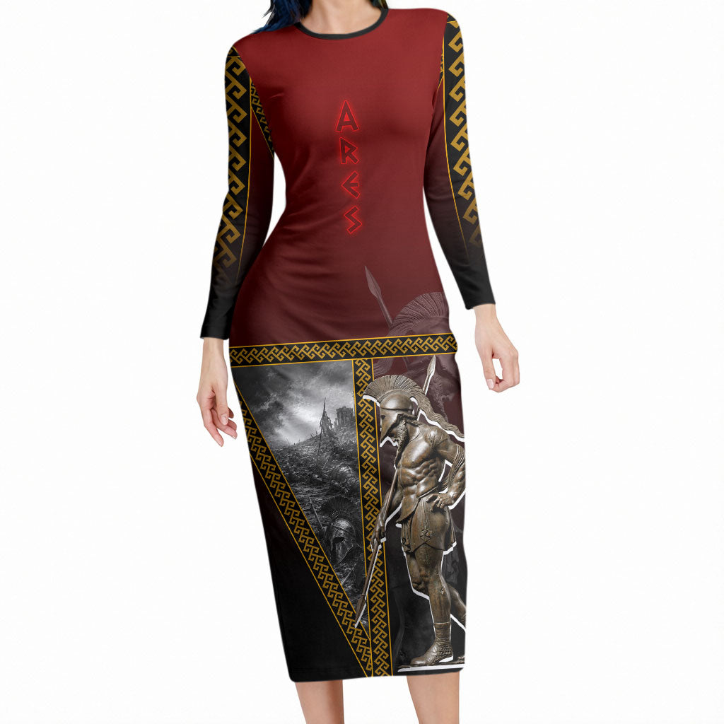 Ares Greek God Of War Long Sleeve Bodycon Dress Warrior Ancient Greek Mythology Art