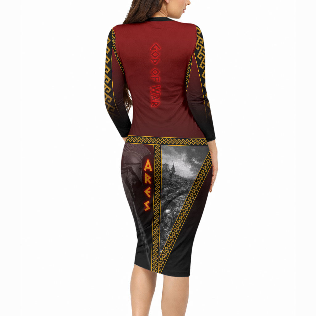 Ares Greek God Of War Long Sleeve Bodycon Dress Warrior Ancient Greek Mythology Art