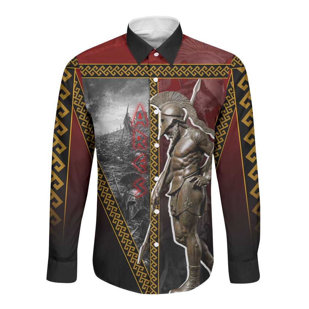 Ares Greek God Of War Long Sleeve Button Shirt Warrior Ancient Greek Mythology Art
