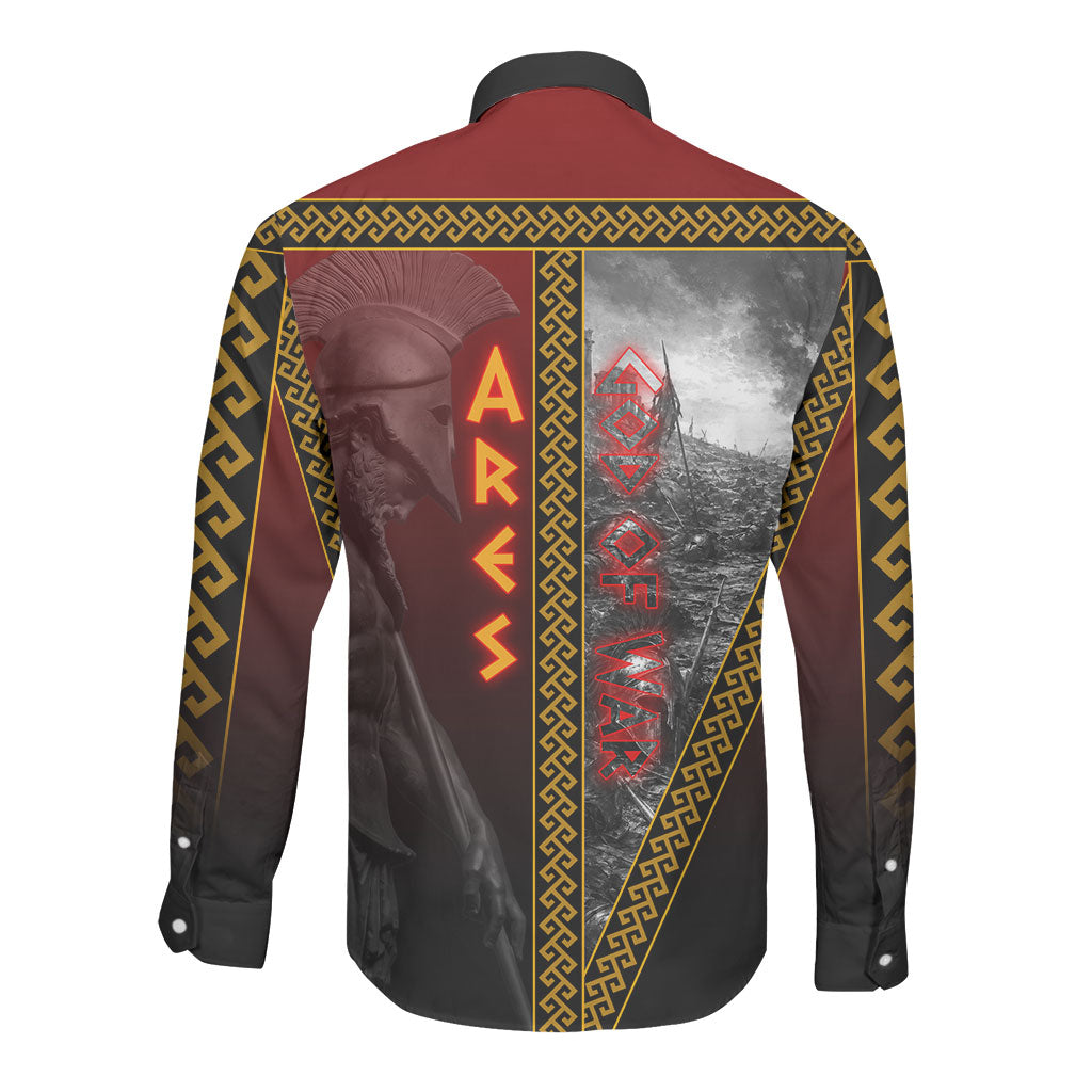 Ares Greek God Of War Long Sleeve Button Shirt Warrior Ancient Greek Mythology Art