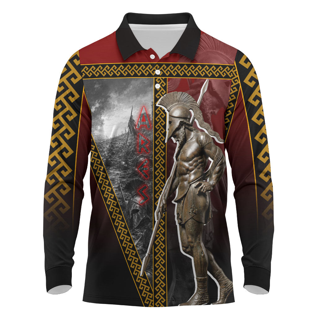 Ares Greek God Of War Long Sleeve Polo Shirt Warrior Ancient Greek Mythology Art